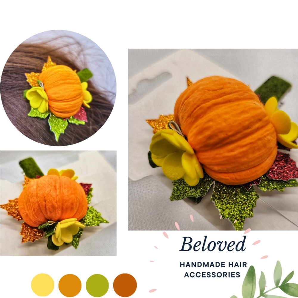 Pumpkin Hair Clip  Baby Props Toddler Girls Fall  Thanksgiving Orange Sparkle